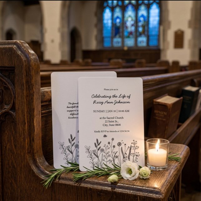 Convites Elegant Floral "Celebrating the Life" Funeral (Criador carregado)