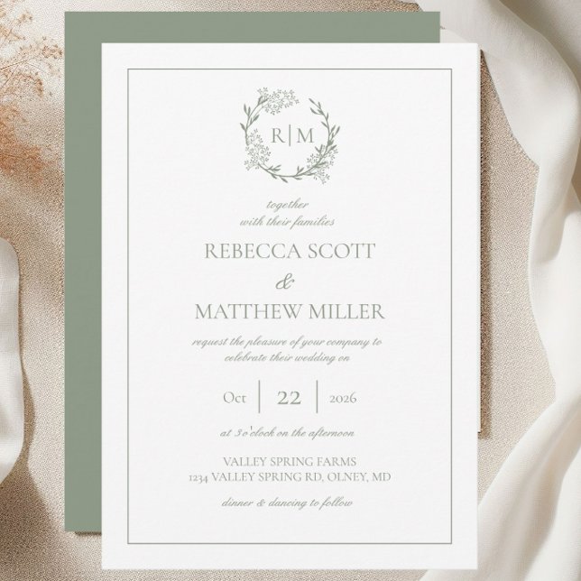Convites Elegant Floral Crest Monogram Wedding (Elegant Floral Crest Monogram Wedding Invitation)