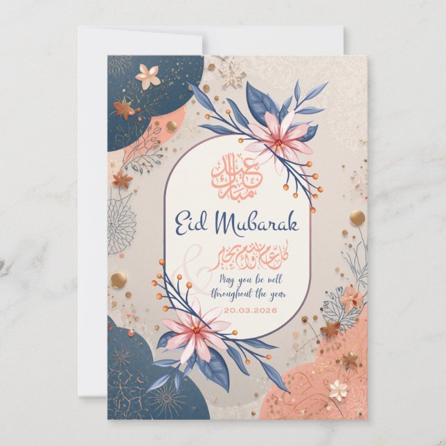 Convites Elegant Floral Eid Mubarak Greeting Card (Frente)