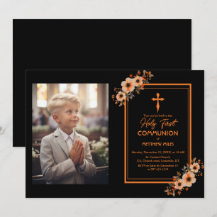 Convites Elegant floral first católica communion