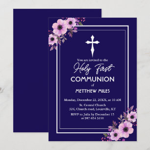 Convites Elegant floral first católica communion