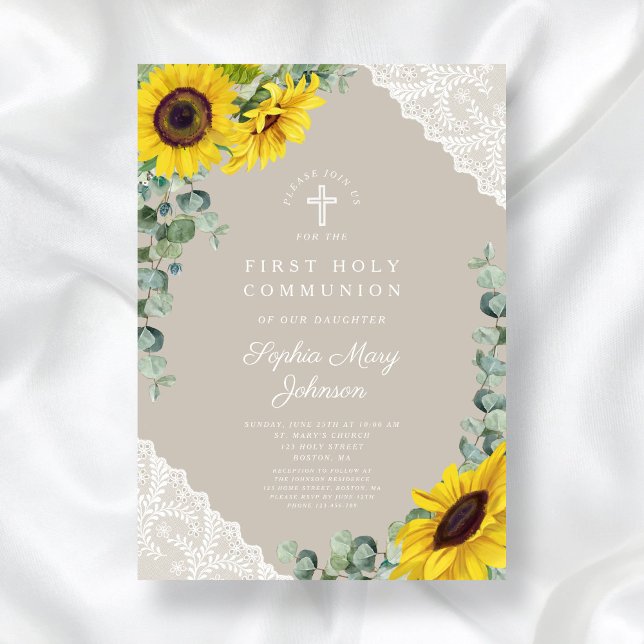 Convites Elegant Floral First Communtion (Elegant Floral First Communion Invitation)