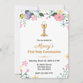 Convites Elegant Floral First Holy Communion Photo 