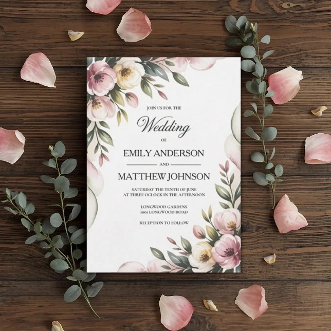 Convites Elegant Floral Frame Wedding Invitation (Criador carregado)