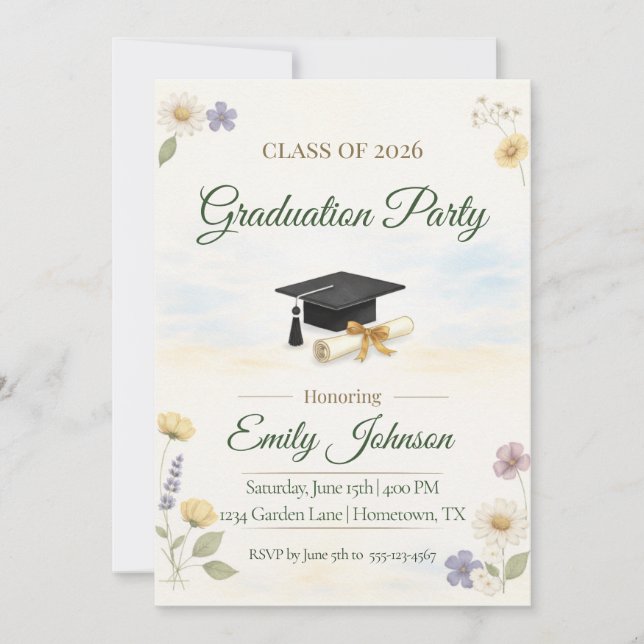 Convites Elegant Floral Garden 2026 Graduation Invite (Frente)