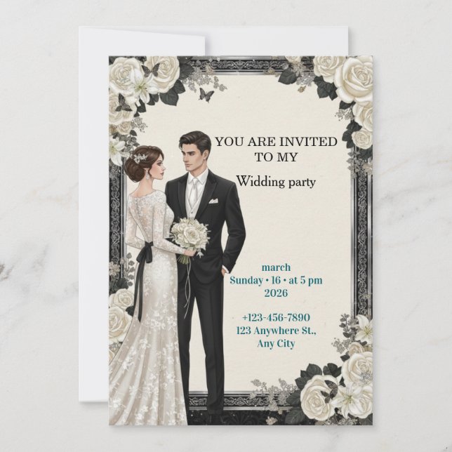 Convites Elegant Floral Garden Custom Wedding Invitation (Frente)