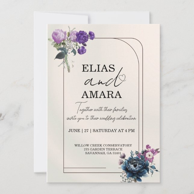Convites Elegant Floral Geometric Wedding Invitation (Frente)