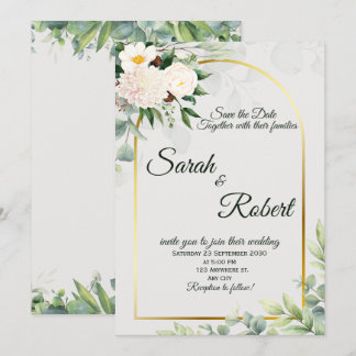 Convites Elegant Floral Gold Arch Wedding Save The Date