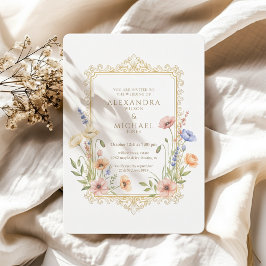 Convites Elegant Floral Gold Frame Wedding Invitation