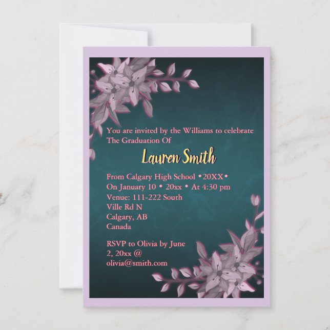Convites Elegant Floral Graduation Invitation (Frente)