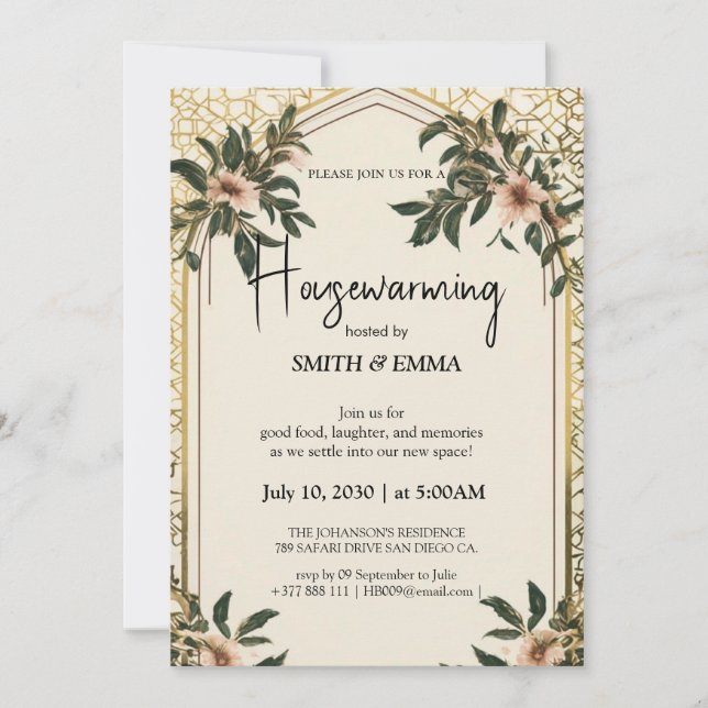 Convites Elegant Floral Housewarming Invitation New Home  (Frente)