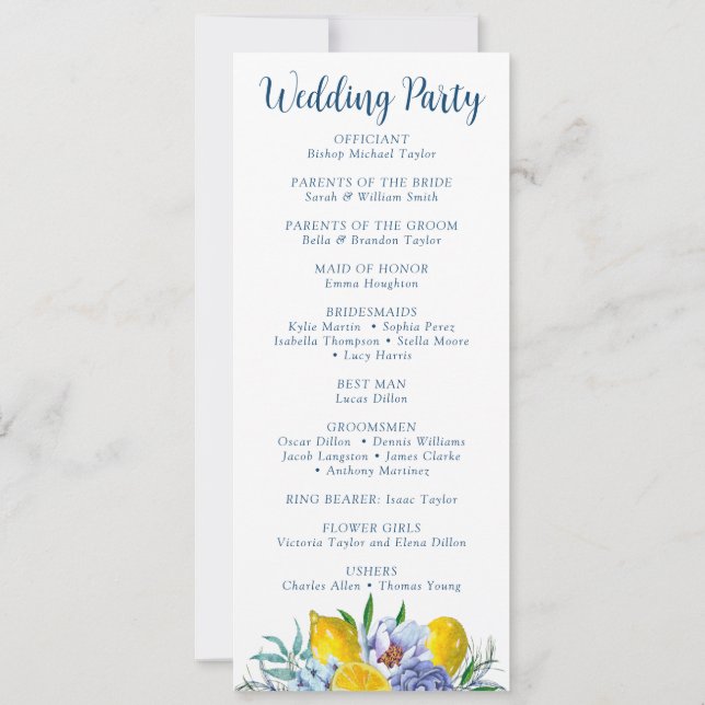 Convites Elegant Floral Lemon Wedding Program (Verso)