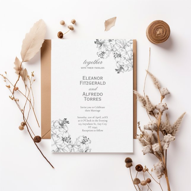 Convites Elegant Floral Line Art Wedding Invitation (Criador carregado)