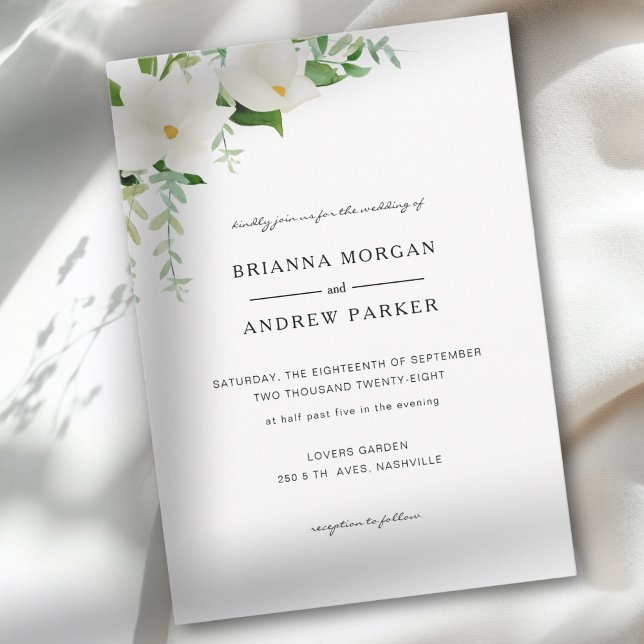 Convites Elegant  Floral Magnolia (Elegant Floral Magnolia Invitation)