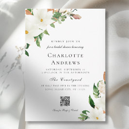 Convites Elegant  Floral Magnolia QR Code Bridal Shower