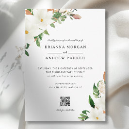 Convites Elegant Floral Magnolia QR Code Wedding