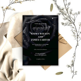 Convites Elegant Floral Midnight Rose Black & White Wedding