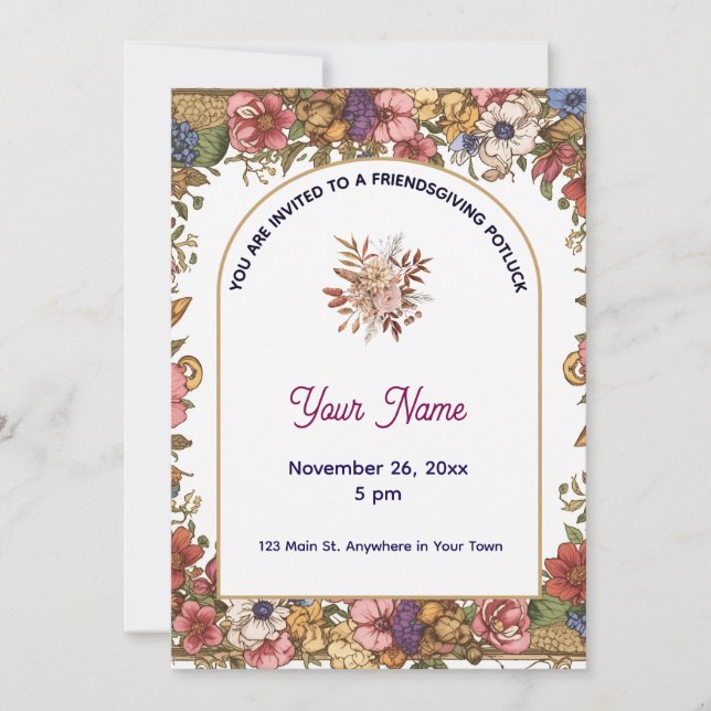 Convites Elegant Floral Personalized Friendsgiving (Frente)