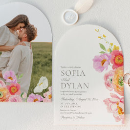 Convites Elegant Floral Photo Wedding Invitation