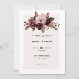 Convites Elegant Floral Pink 60th Birthday Invitation
