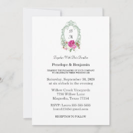 Convites Elegant Floral Pink Peony Monogram Wedding