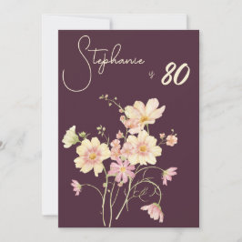 Convites Elegant Floral Plum Blush 80th Birthday