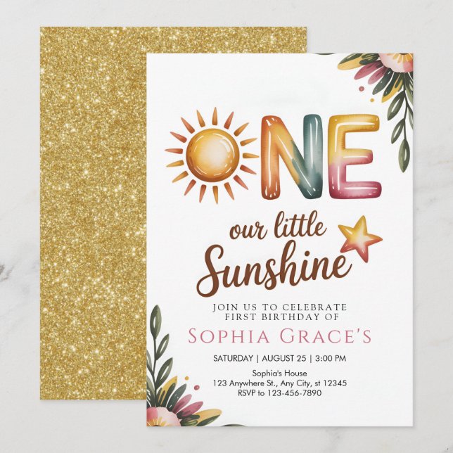 Convites Elegant Floral Princess Invitation (Frente/Verso)