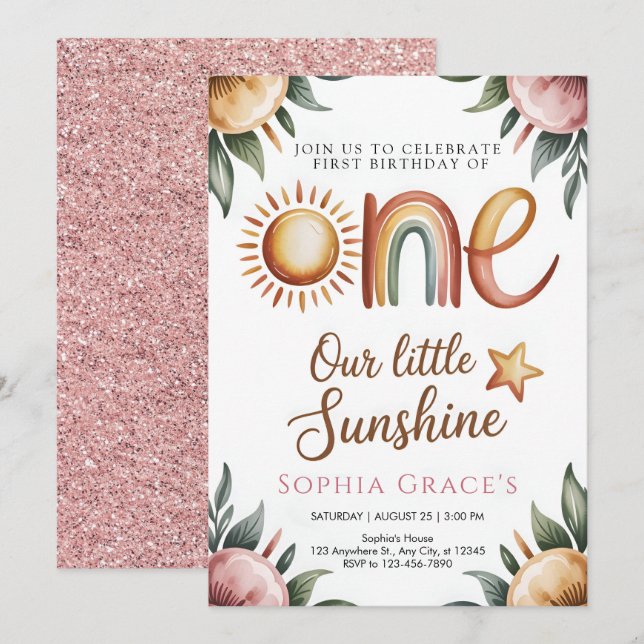 Convites Elegant Floral Princess Invitation (Frente/Verso)