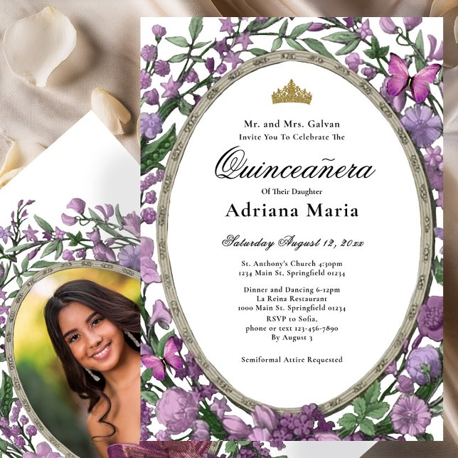 Convites Elegant Floral Quinceanera Invitation Pink Flowers (Criador carregado)