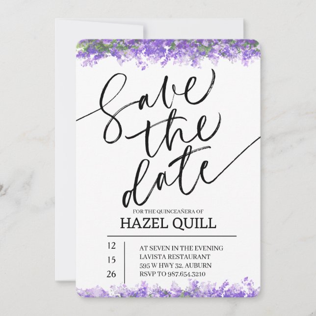 Convites Elegant Floral Quinceañera Save the Date (Frente)