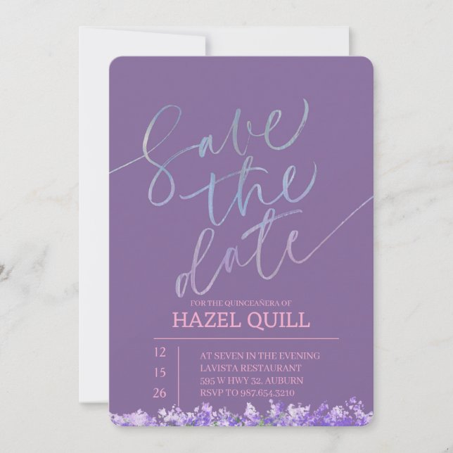 Convites Elegant Floral Quinceañera Save the Date (Frente)