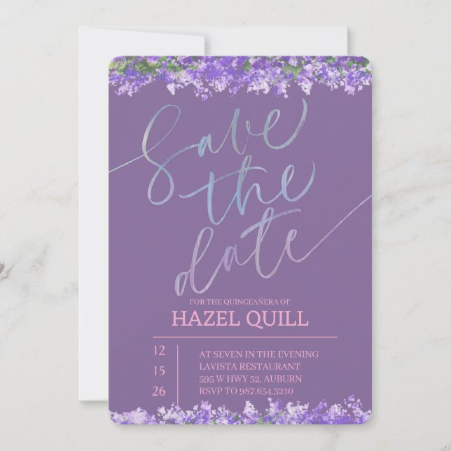 Convites Elegant Floral Quinceañera Save the Date (Frente)