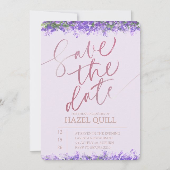 Convites Elegant Floral Quinceañera Save the Date (Frente)