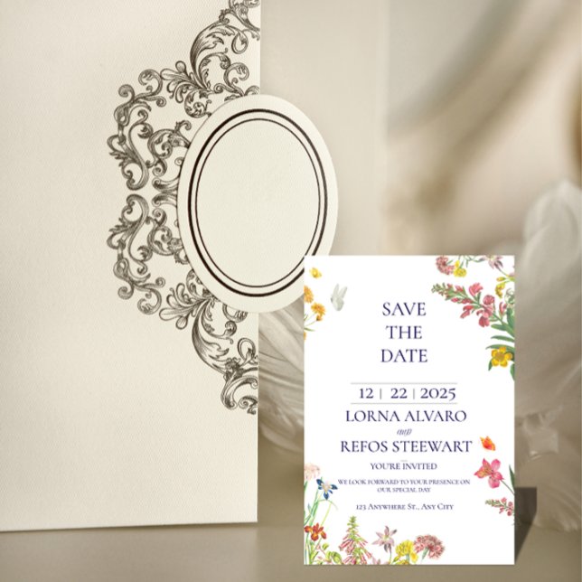 Convites Elegant Floral Save the Date Card (Criador carregado)