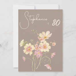 Convites Elegant Floral Taupe Blush 80th Birthday