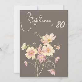 Convites Elegant Floral Taupe Blush 80th Birthday Invitatio