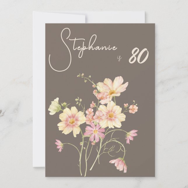 Convites Elegant Floral Taupe Blush 80th Birthday Invitatio (Frente)