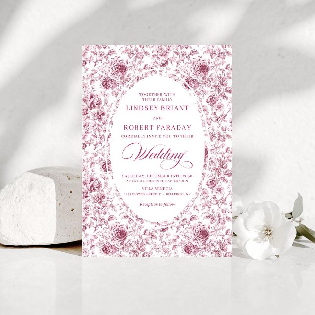 Convites Elegant Floral Toile de Jouy Wedding Invitation (Elegant Floral Toile de Jouy Wedding Invitation)