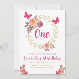 Convites Elegant Floral Watercolor 1st Birthday