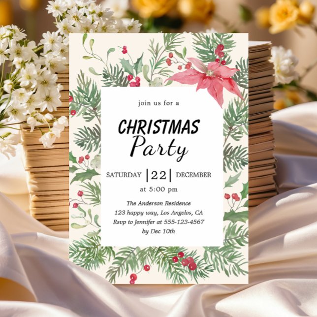 Convites Elegant Floral Watercolor Christmas Party  (Criador carregado)