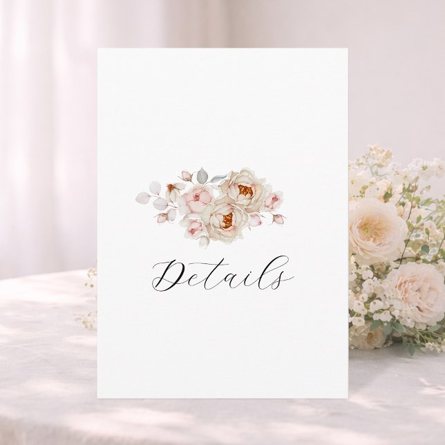 Convites Elegant Floral Wedding Details Card | Double-Sided (Criador carregado)