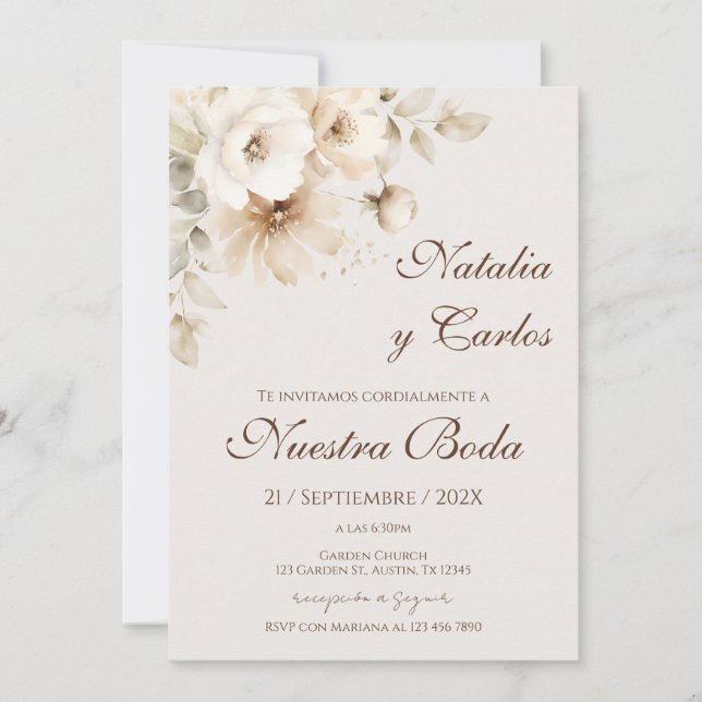 Convites Elegant Floral Wedding Invitation (Frente)