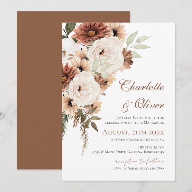 Convites Elegant Floral Wedding Invitation (Frente/Verso)