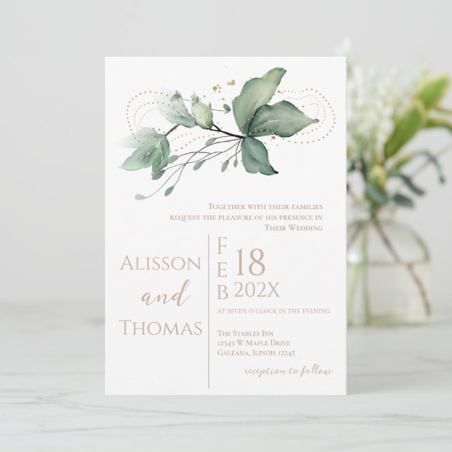 Convites Elegant Floral Wedding Invitation (Em pé/Frente)
