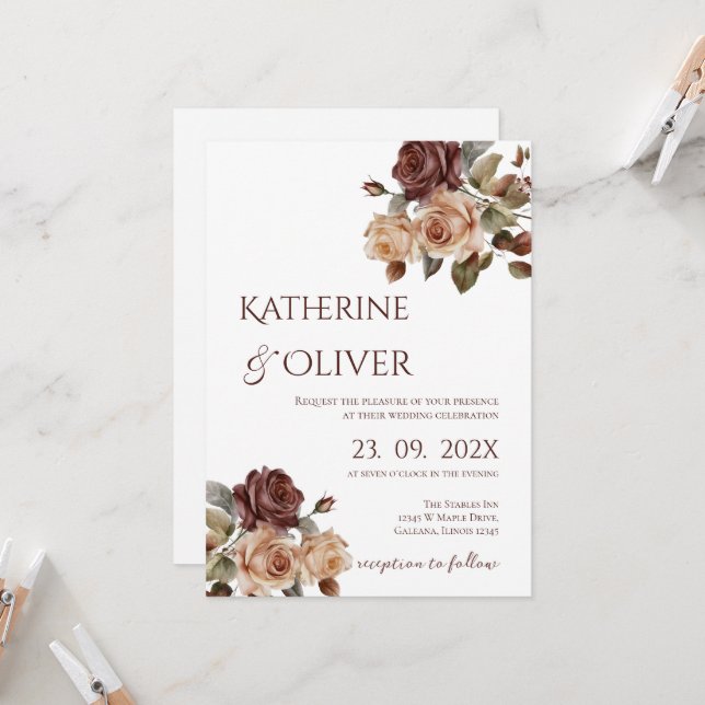 Convites Elegant Floral Wedding Invitation (Frente/Verso In Situ)