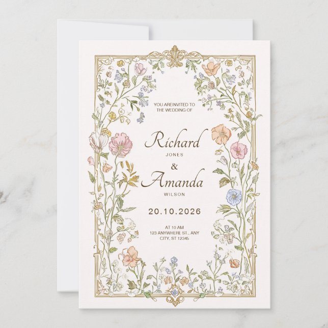 Convites Elegant Floral Wedding Invitation  (Frente)