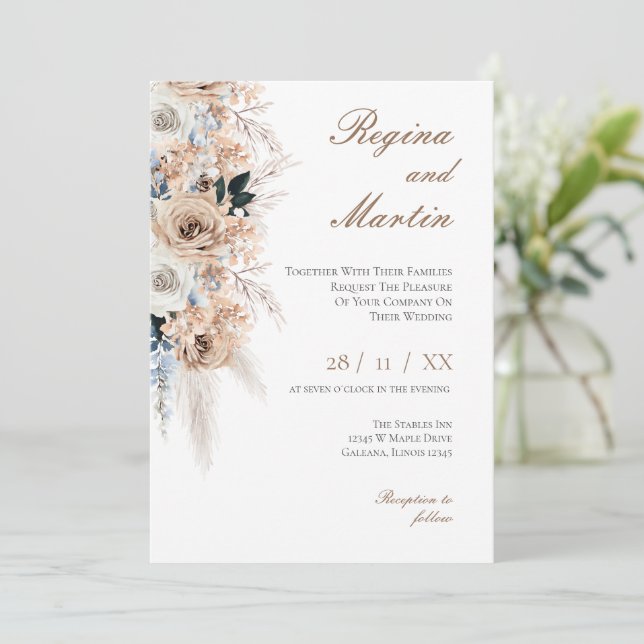 Convites Elegant Floral Wedding Invitation (Em pé/Frente)