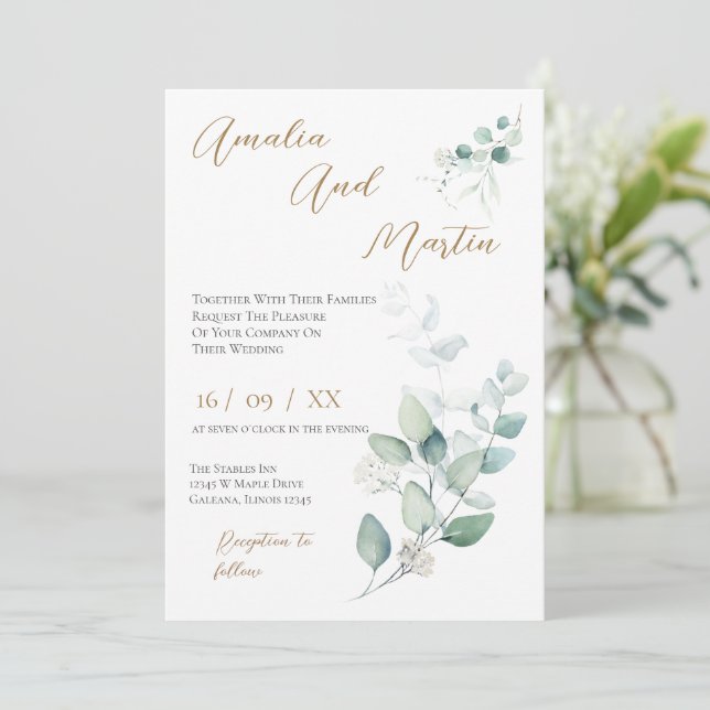 Convites Elegant Floral Wedding Invitation (Em pé/Frente)