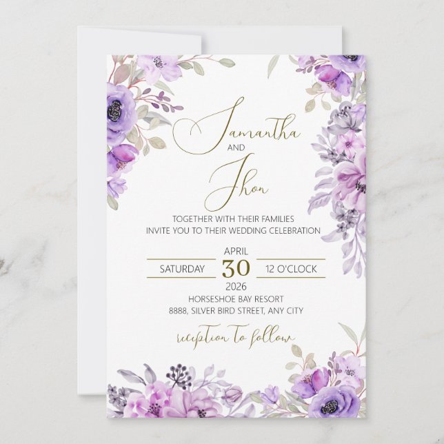 Convites Elegant Floral Wedding Invitation (Frente)