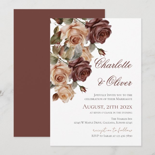 Convites Elegant Floral Wedding Invitation (Frente/Verso)